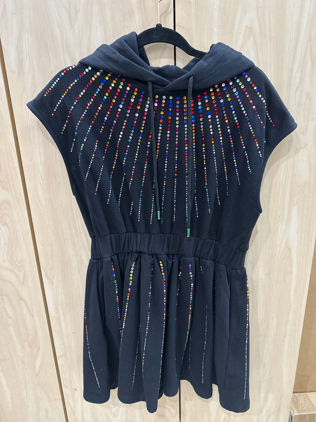 Multicolor Rhinestoned Synched Dress W/Hood