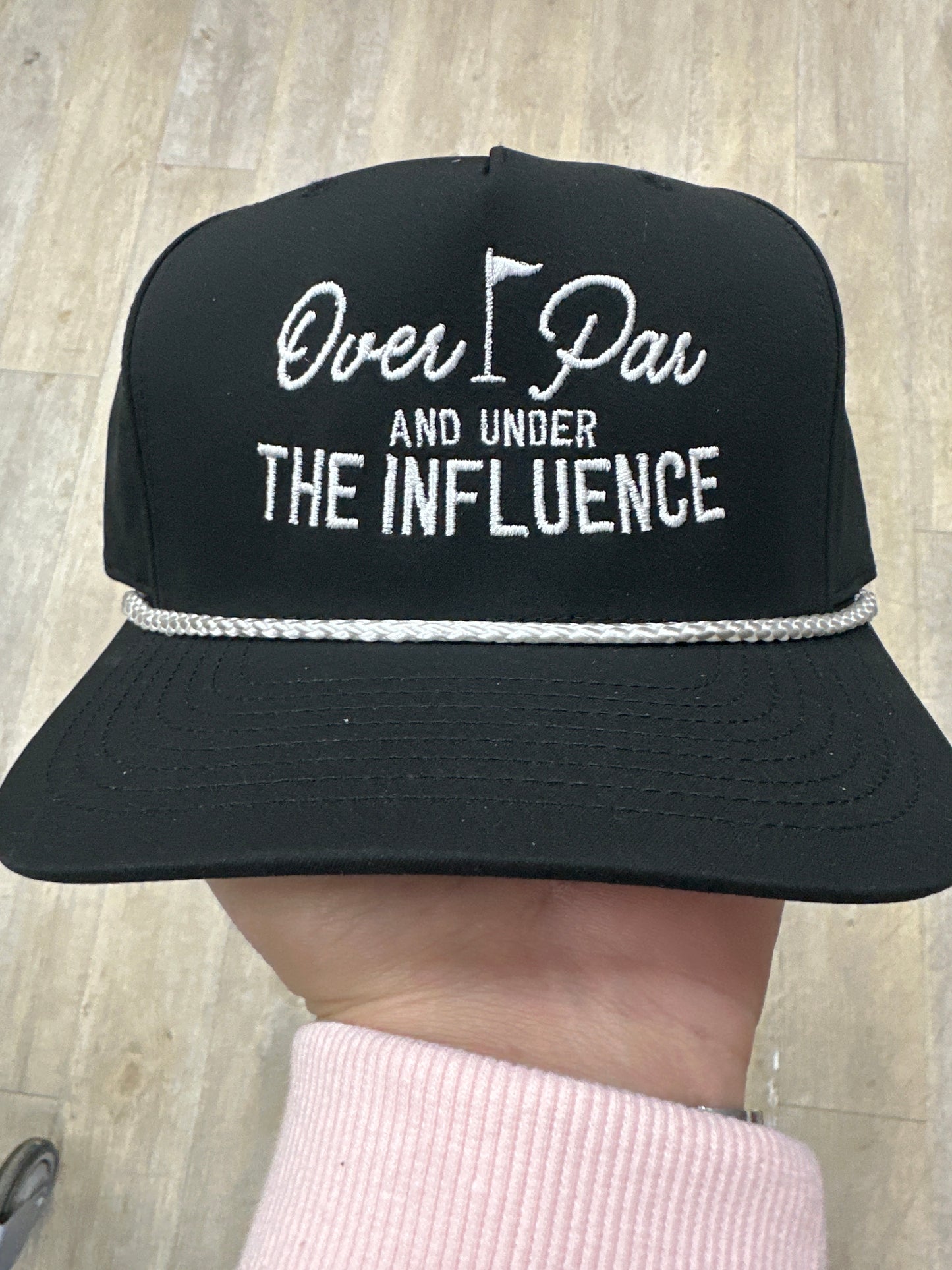 BLACK WITH WHITE ROPE HAT - OVER PAR AND UNDER INFLUENCE WHITE