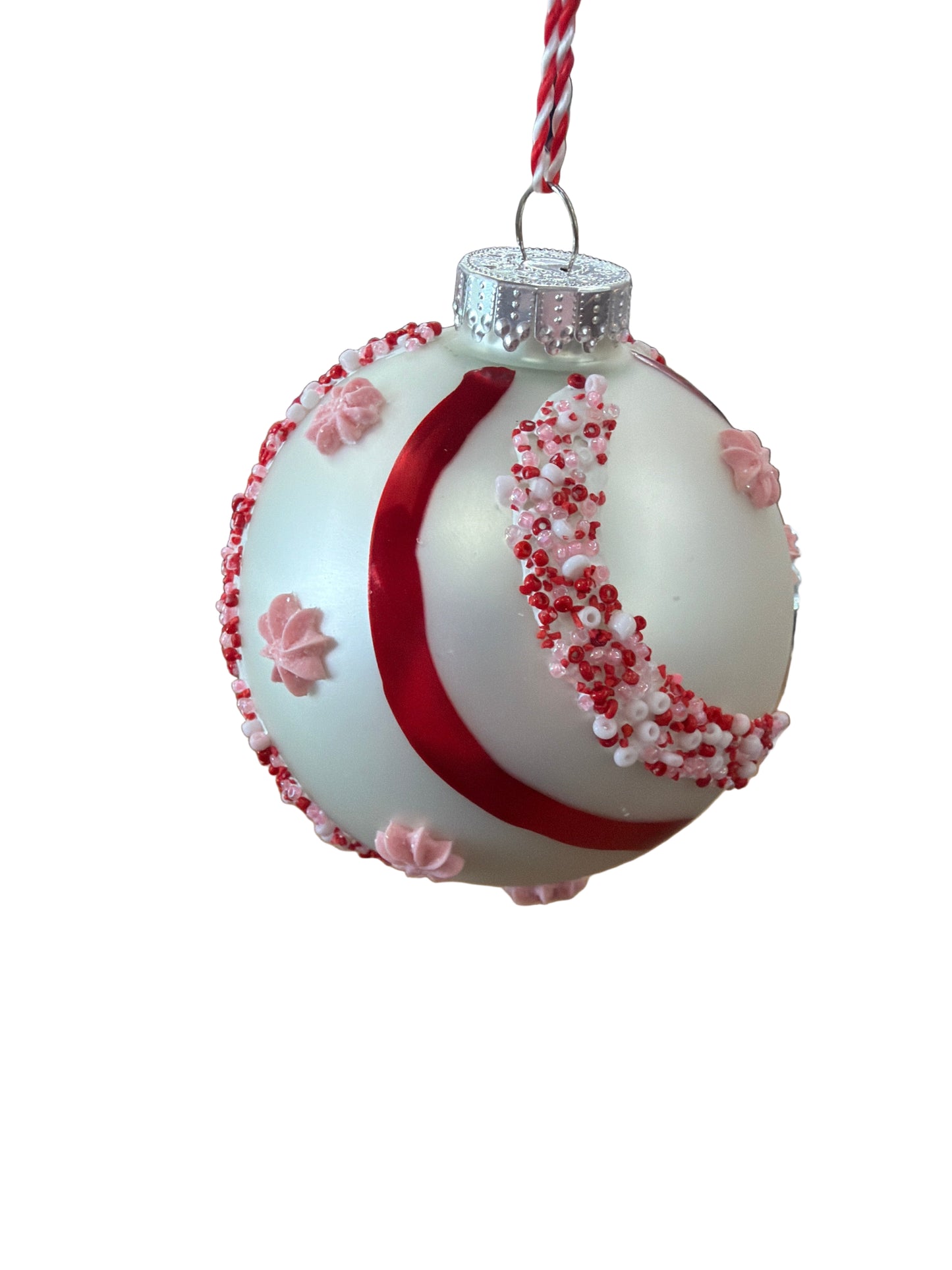 RAZ ORNAMENT-BEADED PEPPERMINT BALL