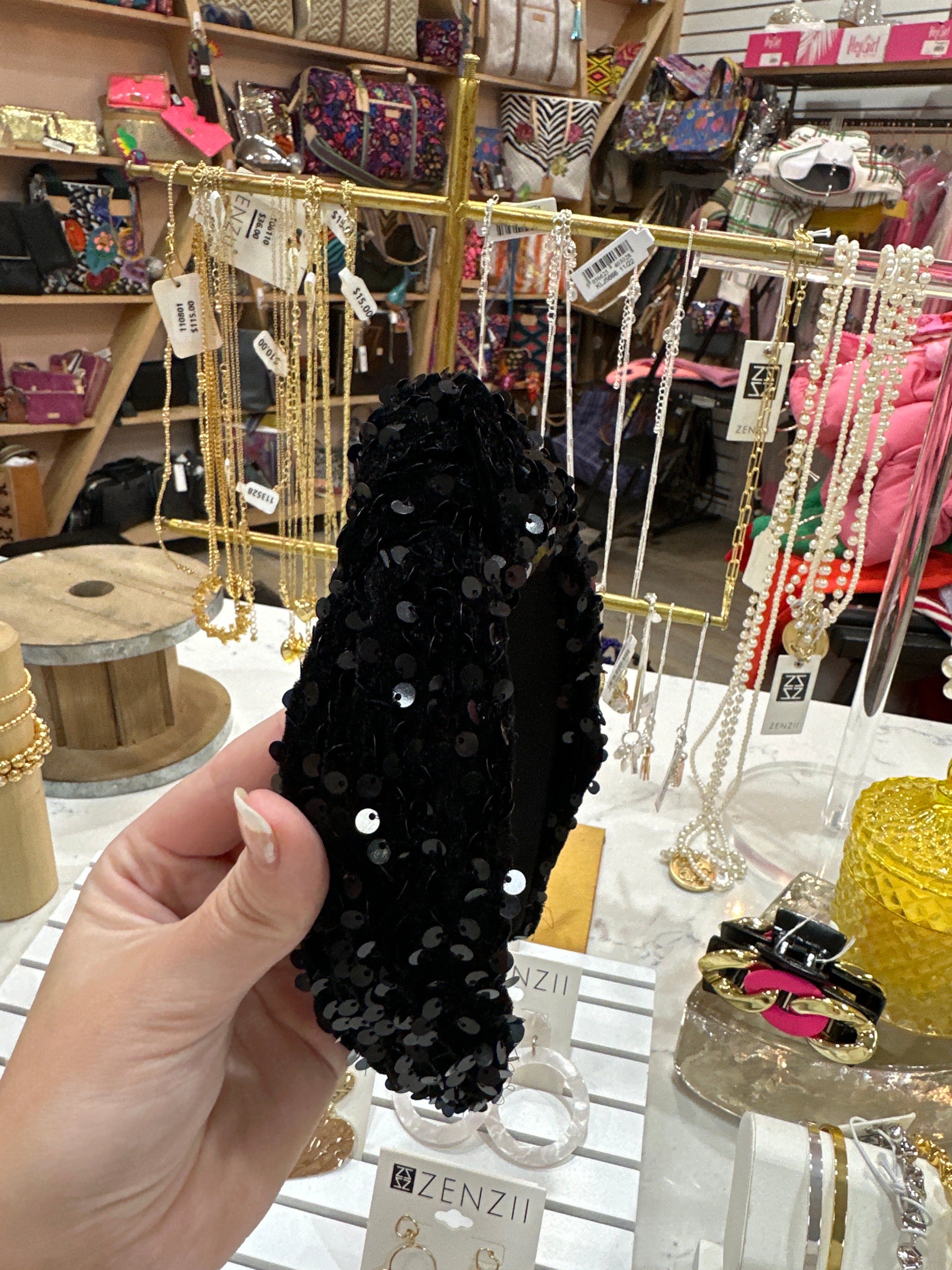 BLACK SEQUIN KNOTTED HEADBAND