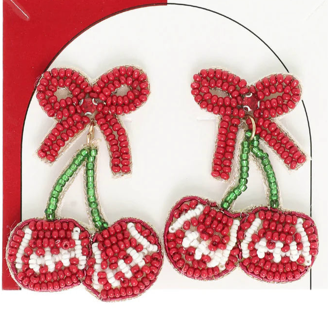 GAMEDAY CHERRY DROP EARRINGS - BURGANDY/WHITE