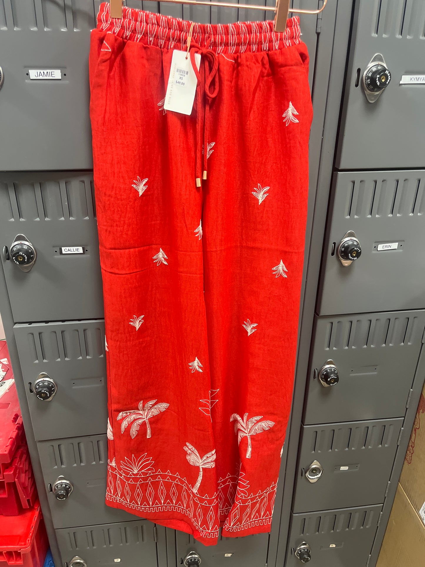 CORAL EMBROIDERED WIDE LEG PANTS