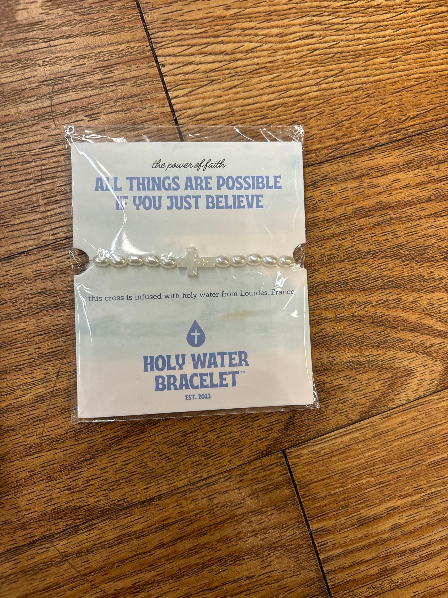 Holy Water Bracelet- All Things Are Possible If You Just Believe- Pearl