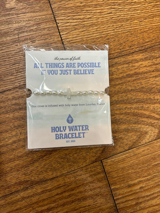 Holy Water Bracelet- All Things Are Possible If You Just Believe- Pearl