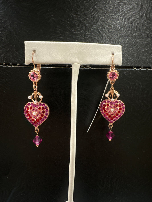 MARIANA EARRING-RG-PINK/RED/PRL HEART DROP