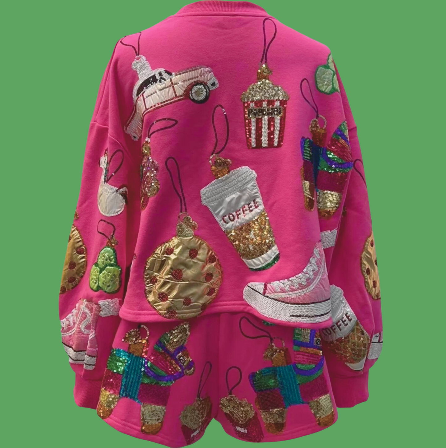 Queen of Sparkles Pink Scatter Christmas Icon Ornament Sweatshirt & Shorts Set
