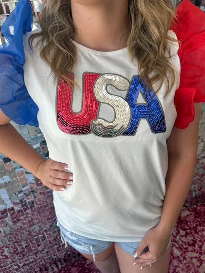 USA Sequin Patch Top