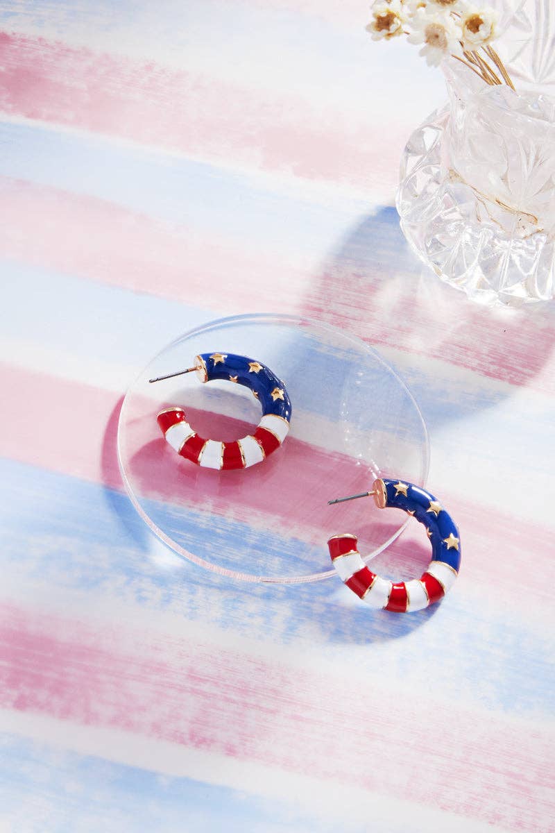 American Flag Shaped Enamel Hoop Earrings