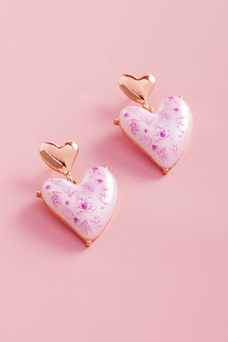 Valentine Heart Pearl Vintage Flower Post Earrings