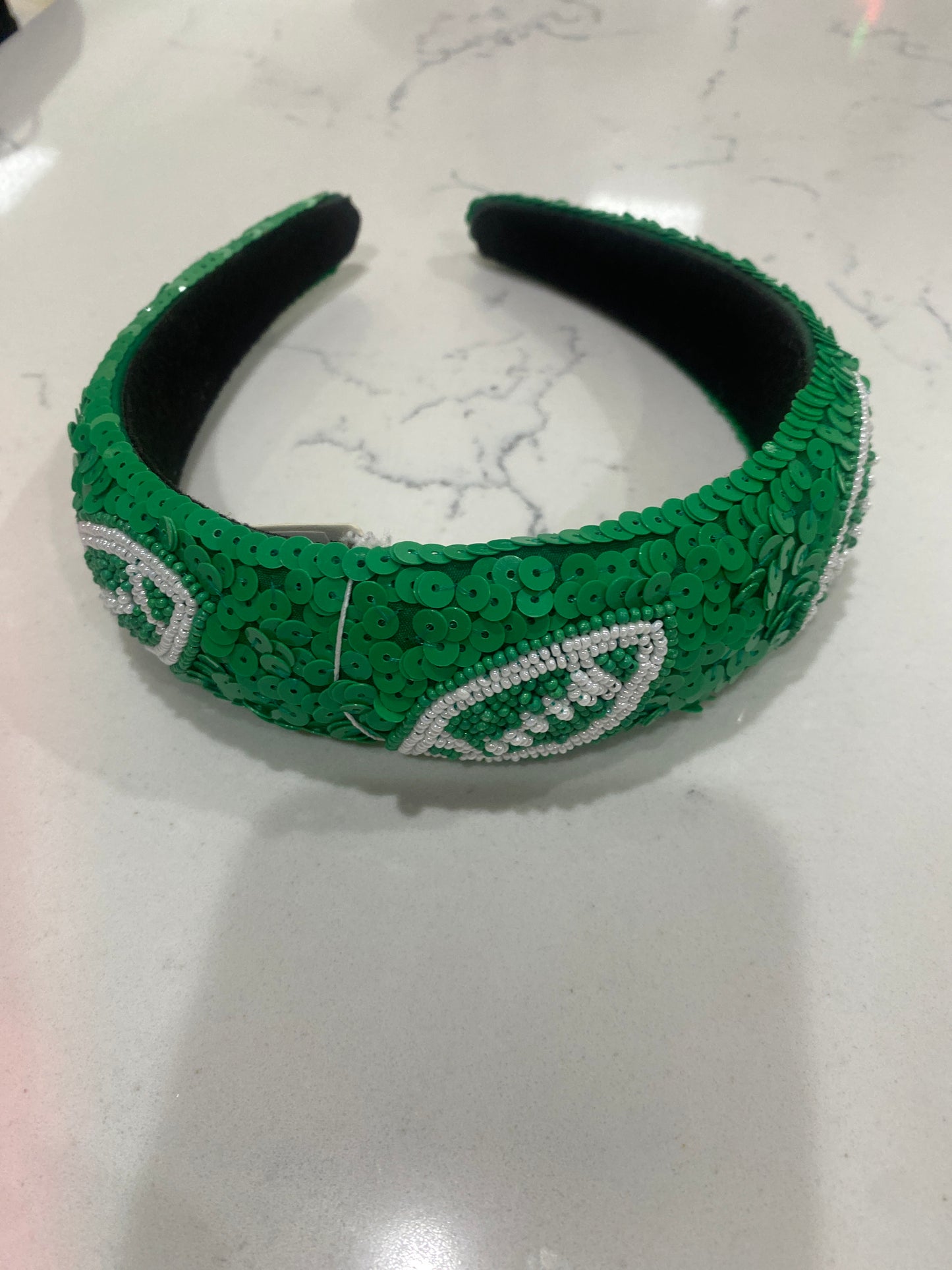 GREEN SEQUIN FOOTBALL HEADBAND