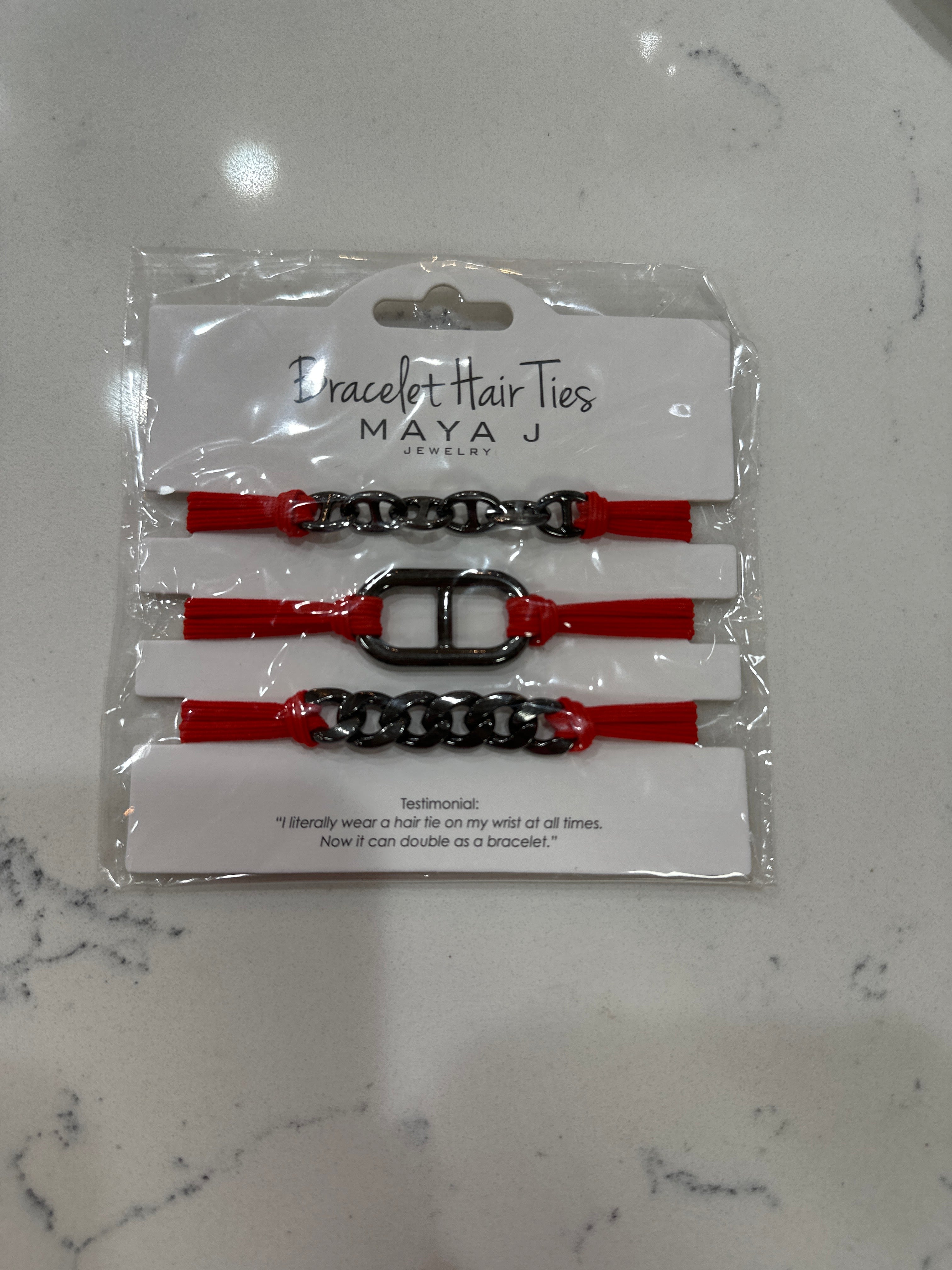 BRACELET HAIR TIES - RED/BLK - SETOF 3