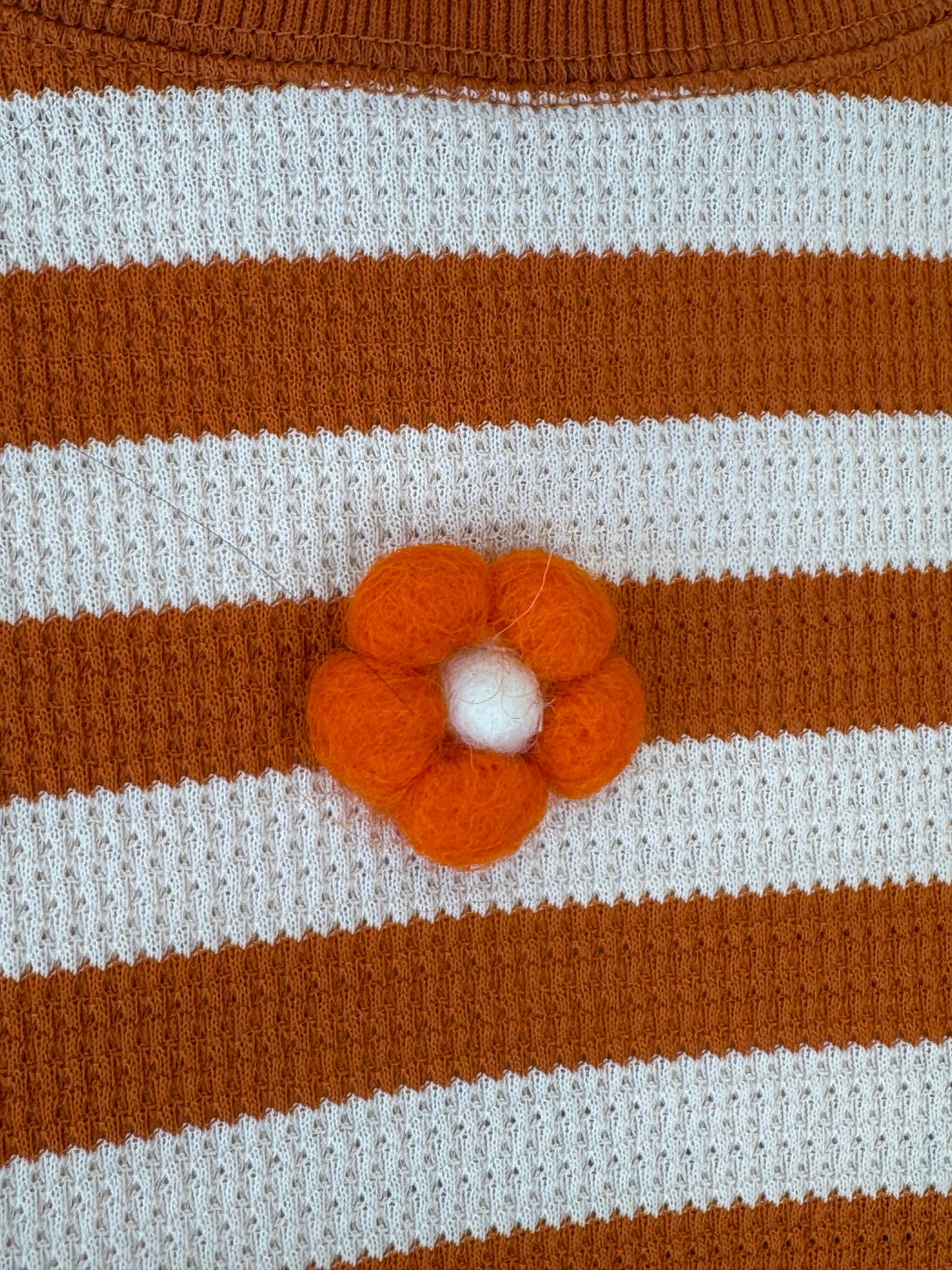 Orange and Ivory Striped Sweater with Orange Flower Embellishments