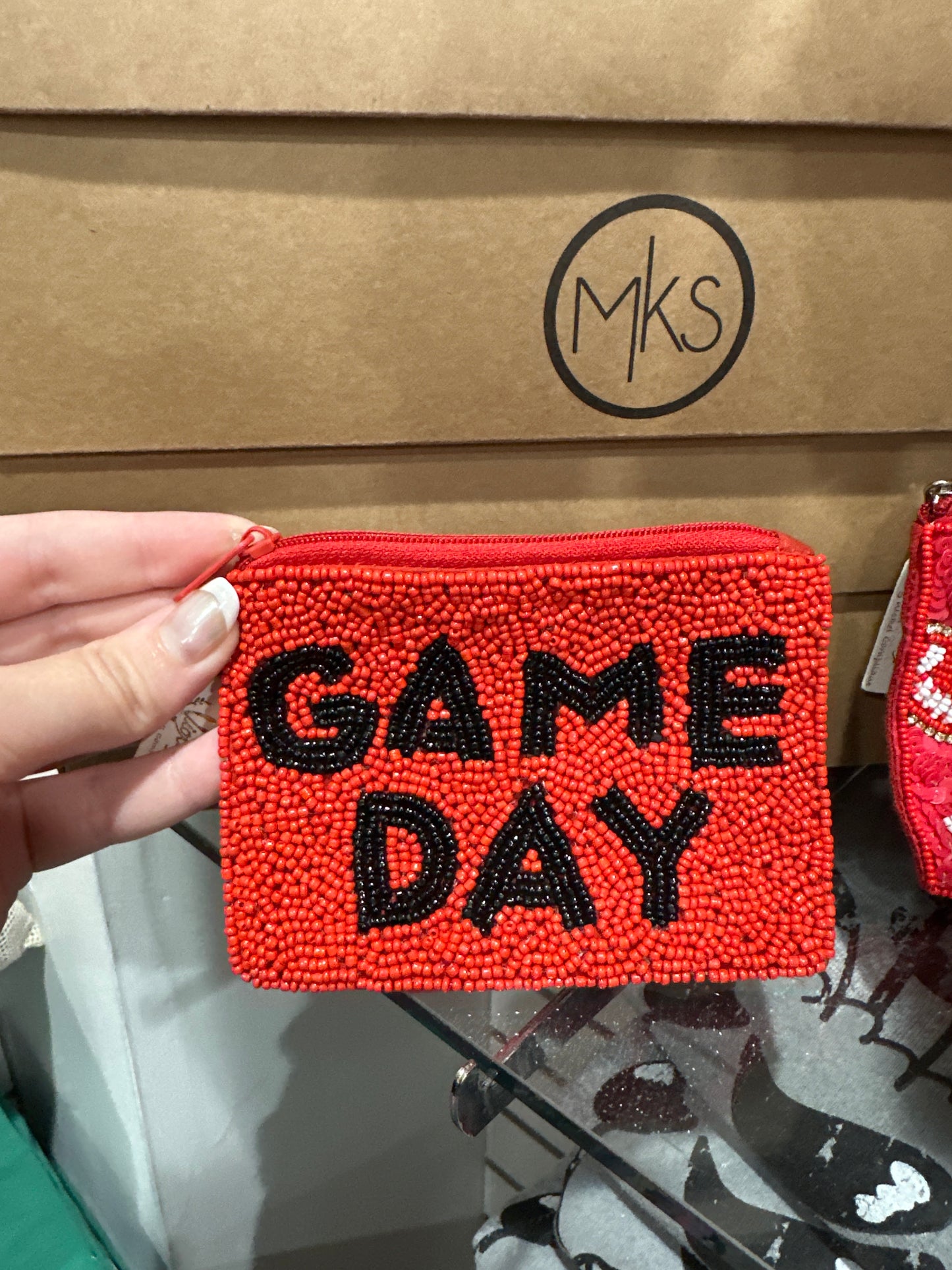 GAME DAY BEADED COIN POUCH - RED