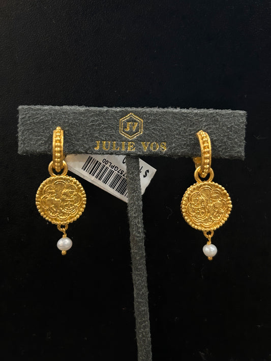 TRIESTE PEARL HOOP & CHARM EARRING GOLD PEARL