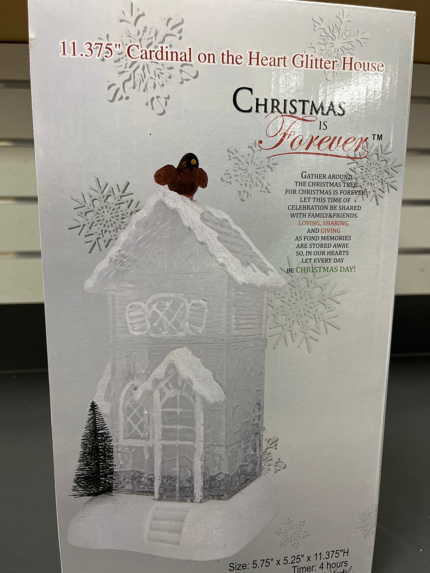 11.375" CARDINAL ON THE HEART GLITTER HOUSE