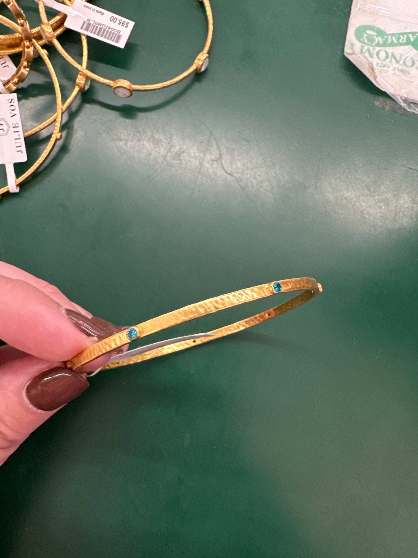 CRESCENT BANGLE GOLD PACIFIC BLUE CZ - M