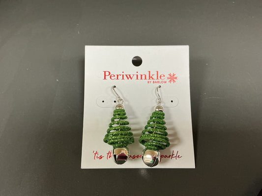 Green Glitter Spiral Christmas Tree Earrings with Jingle Bell