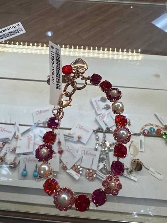 MARIANA RG CLUSTER CHARM BRACELET - W/RED/WHT/PPL/PINK CRYSTALS