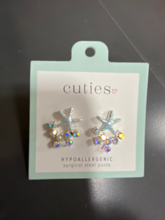 MINT STARFISH W/AB CRYSTALS EARRINGS