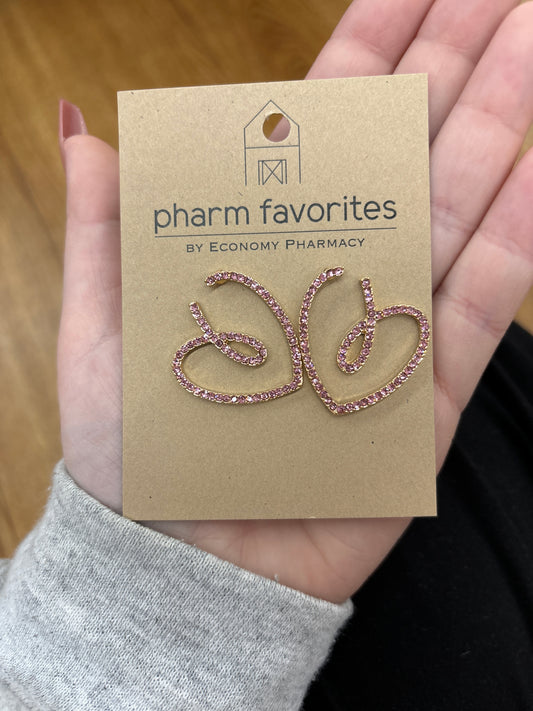 PINK CRYSTAL HEART EARRINGS