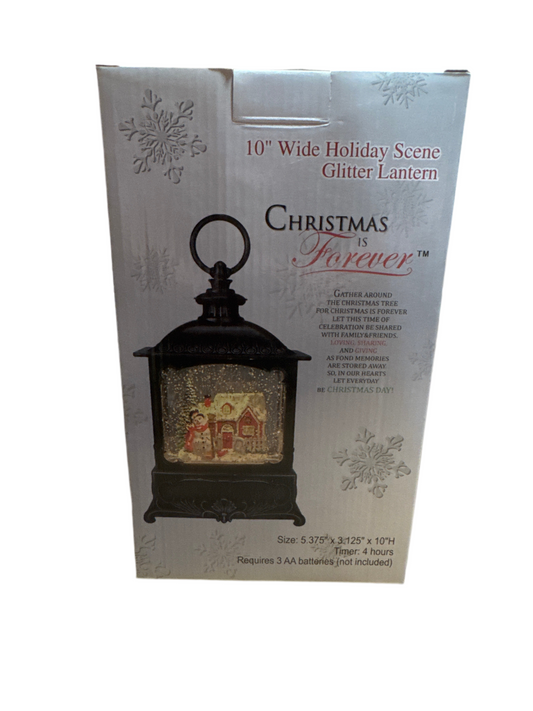 WIDE HOLIDAY SCENE GLITTER LANTERN