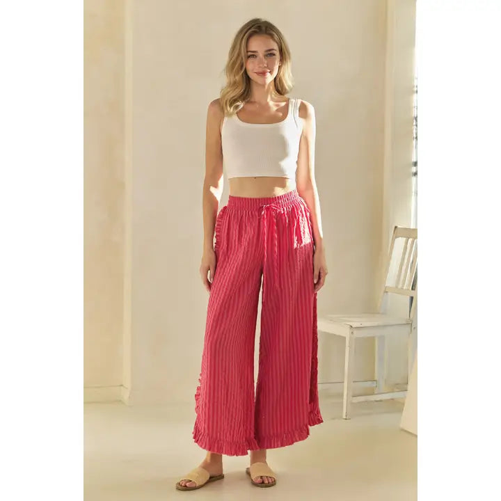 BREEZY STRIPE LINEN WIDE LEG PANTS