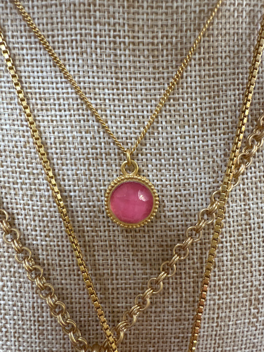 FLEUR-de-LIS SOLITAIRE NECKLACE IRIDESCENT PEONY PINK