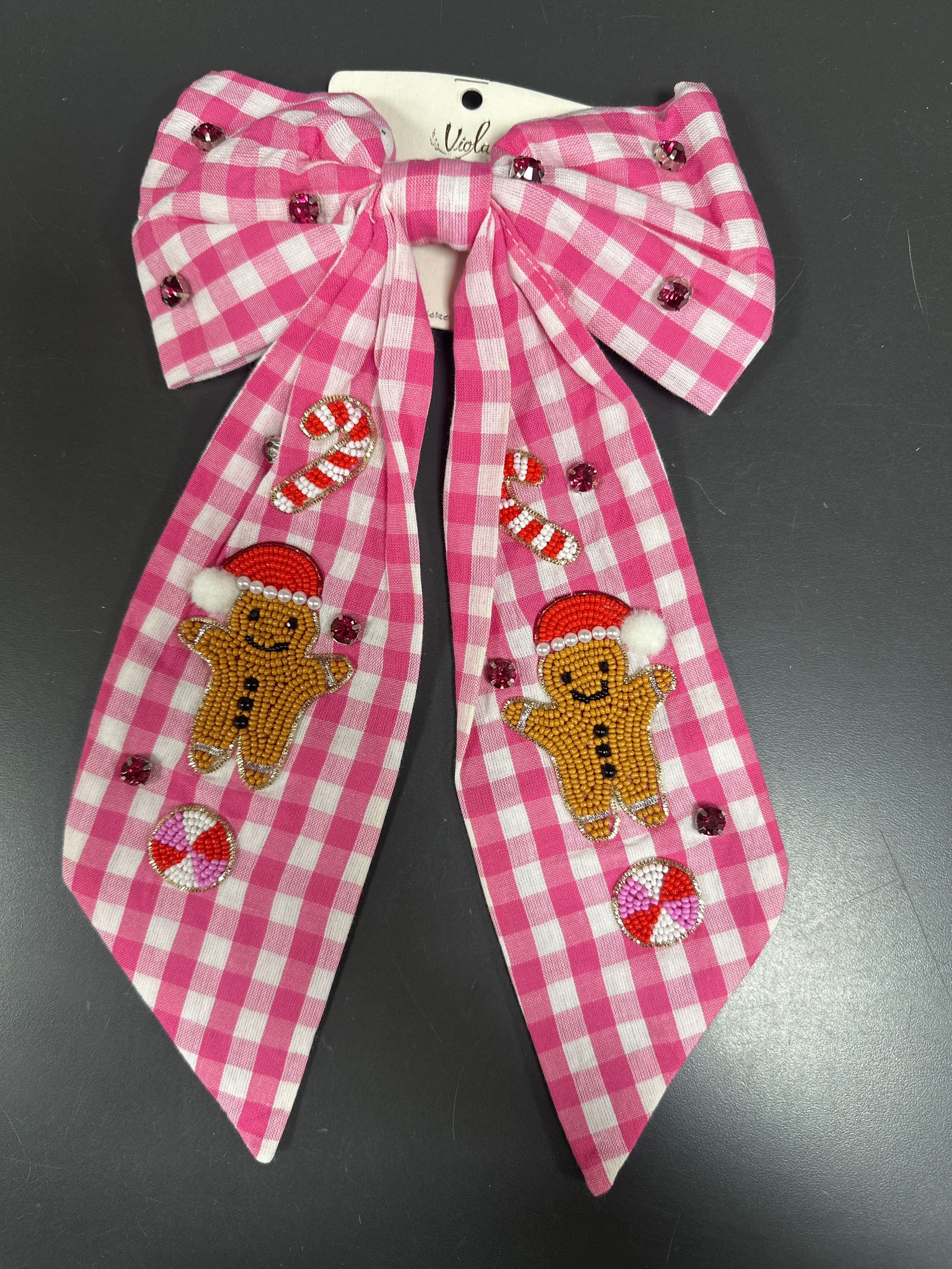 CHECKER GINGERBREAD BOW - PINK