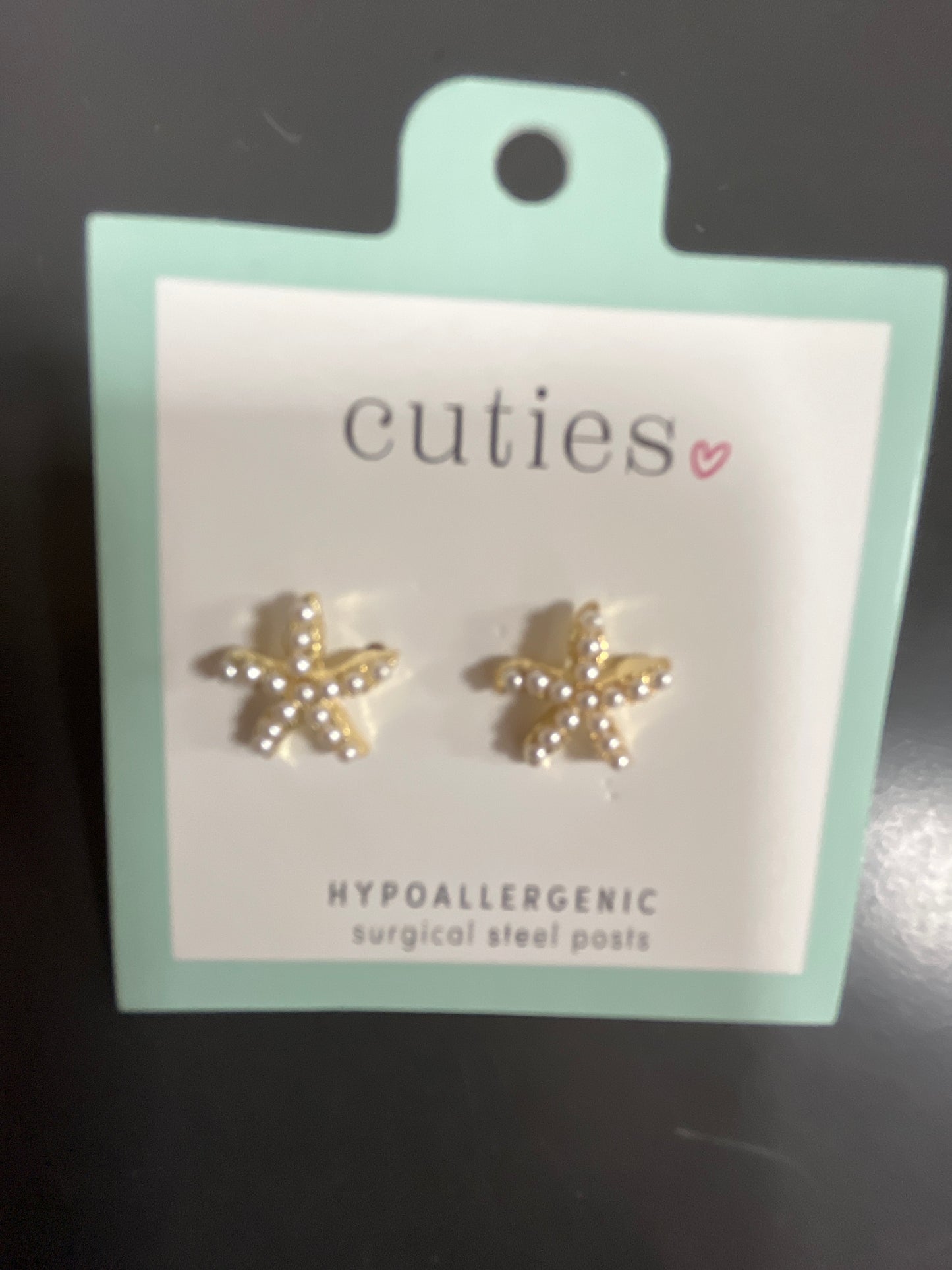 GOLD STARFISH W/PEARLS EARRINGS