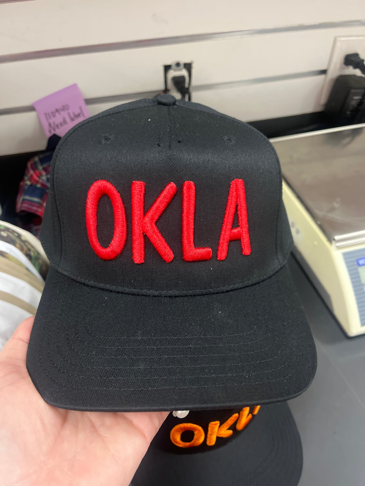 BLACK ON BLACK HAT WITH RED OKLA