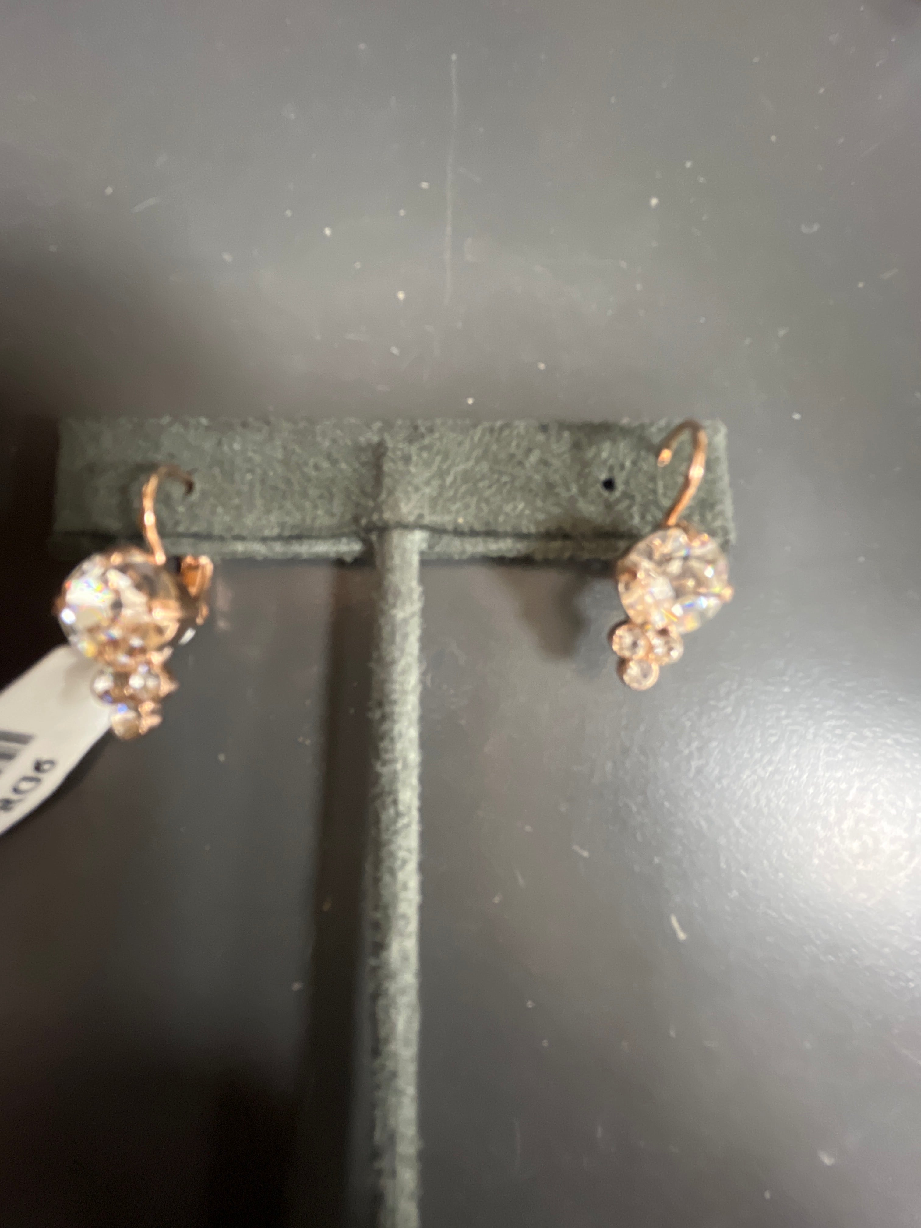 MARIANA EARRINGS - RG - LARGE CLEAR STONE WITH TRIPLE CLUSTER CLEAR STONE