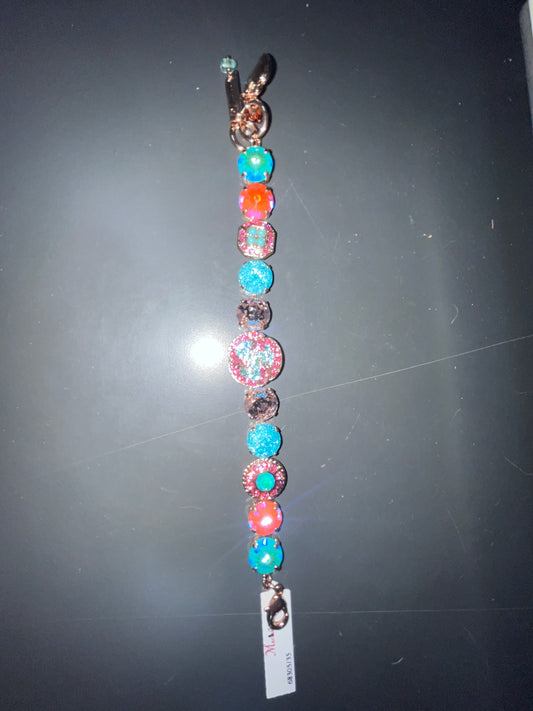 MARIANA - BRACELET - ROSE GOLD - PINK AND TURQUOISE MEDALLION