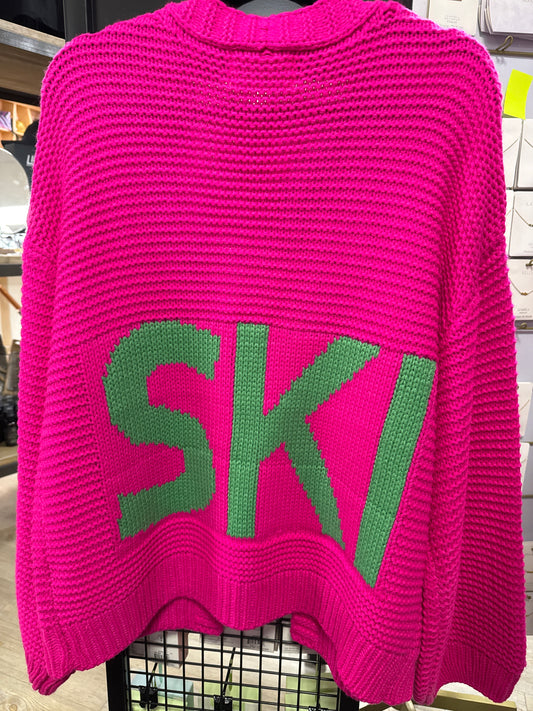 BRIGHT PINK SKI KNIT CARDIGAN - XL