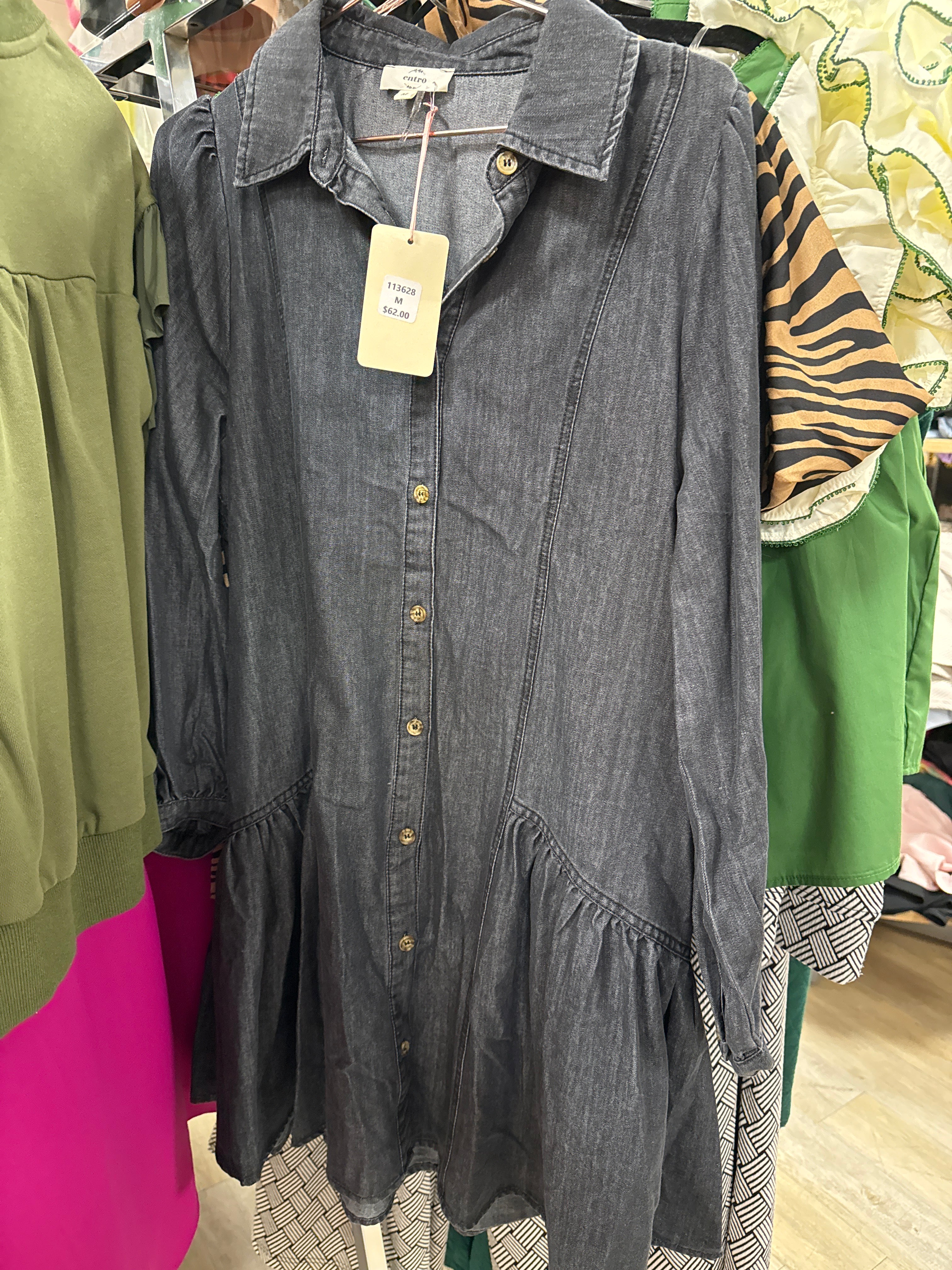 BLACK DENIM BUTTON DOWN DRESS