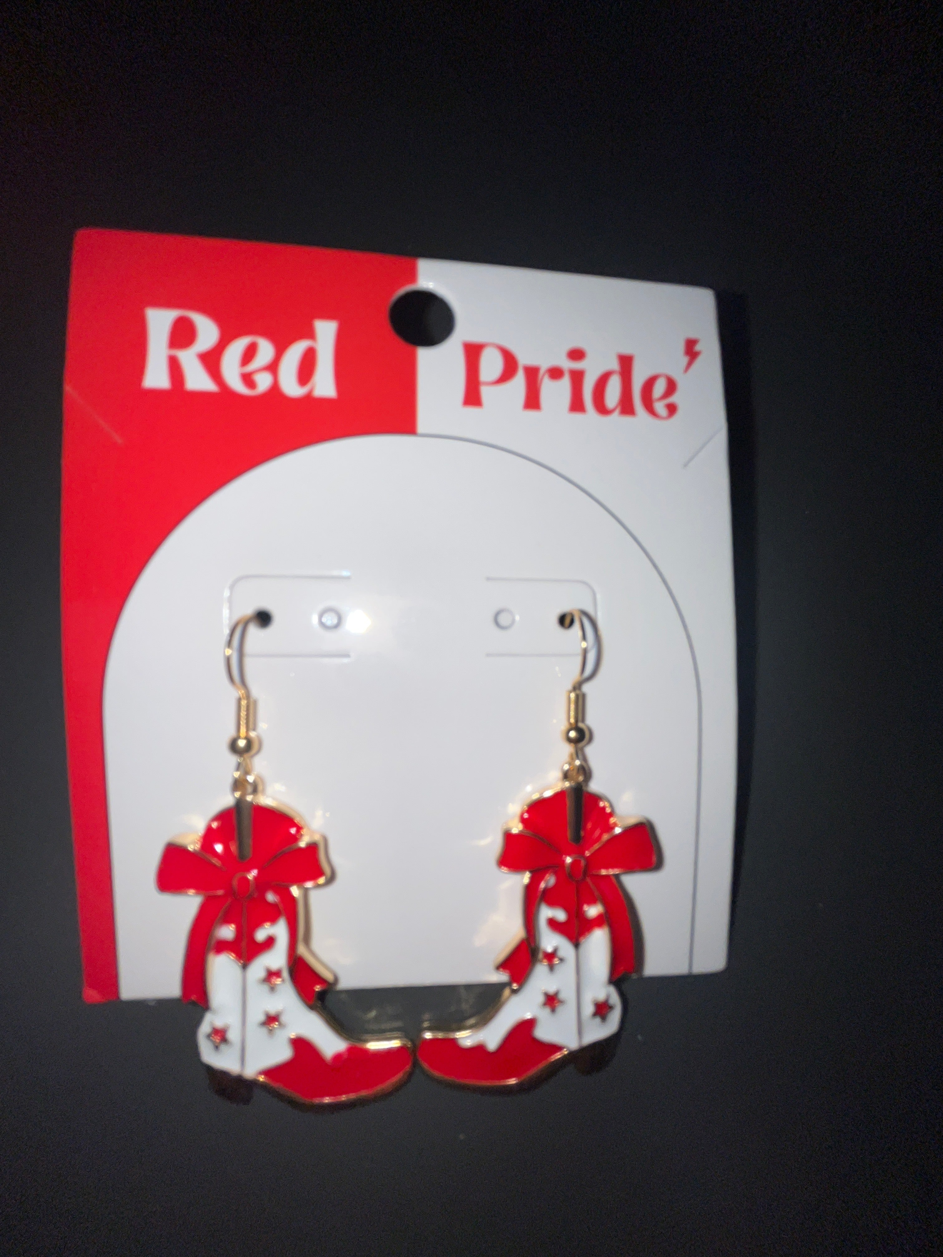 GAME DAY COWBOY BOOTS EARRING - RED/WHITE