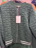 GREEN QUILTED STRIPE ACCENT BOMBER JACKET - S