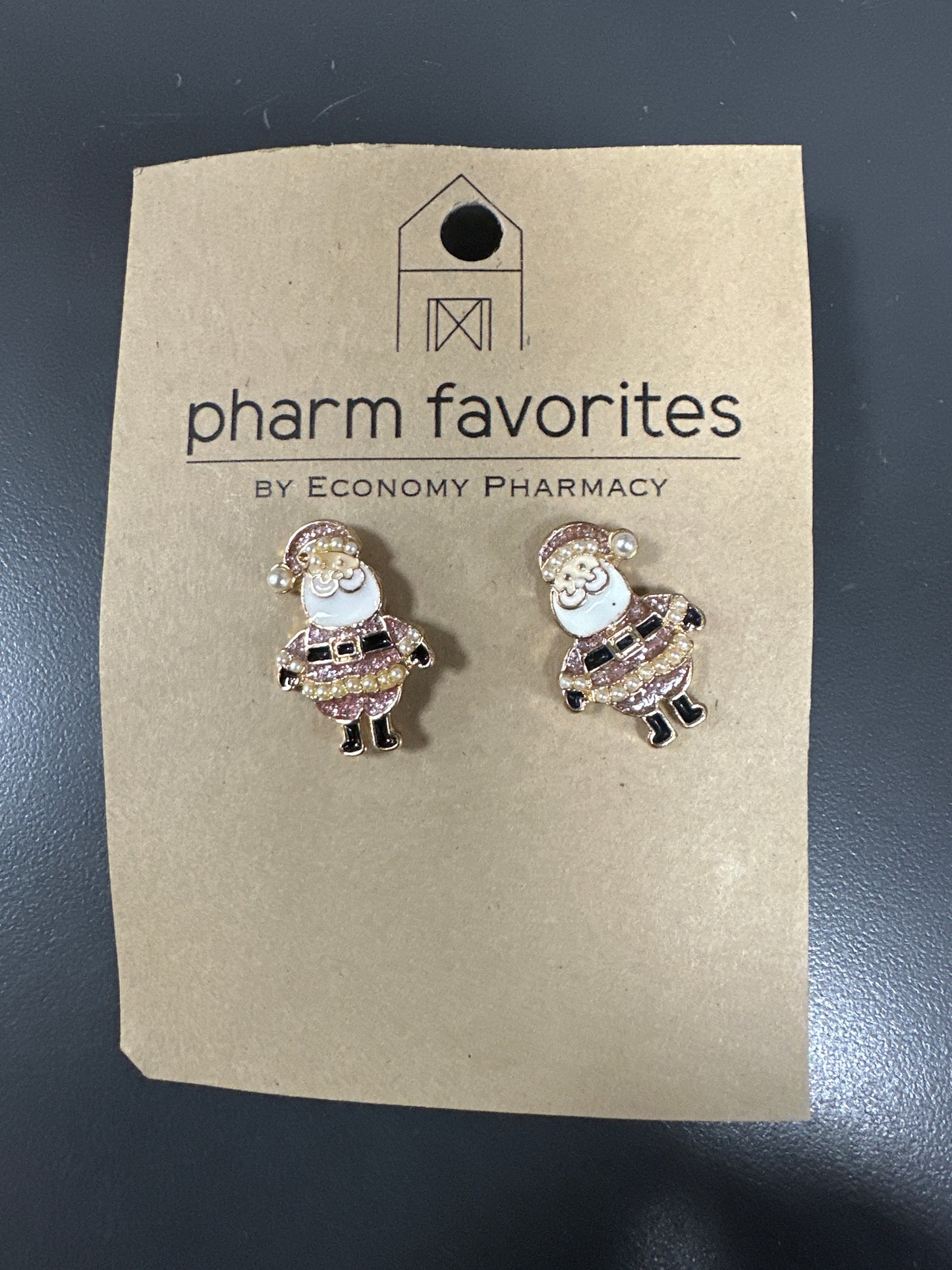 PINK GLITTER SANTA STUD EARRINGS