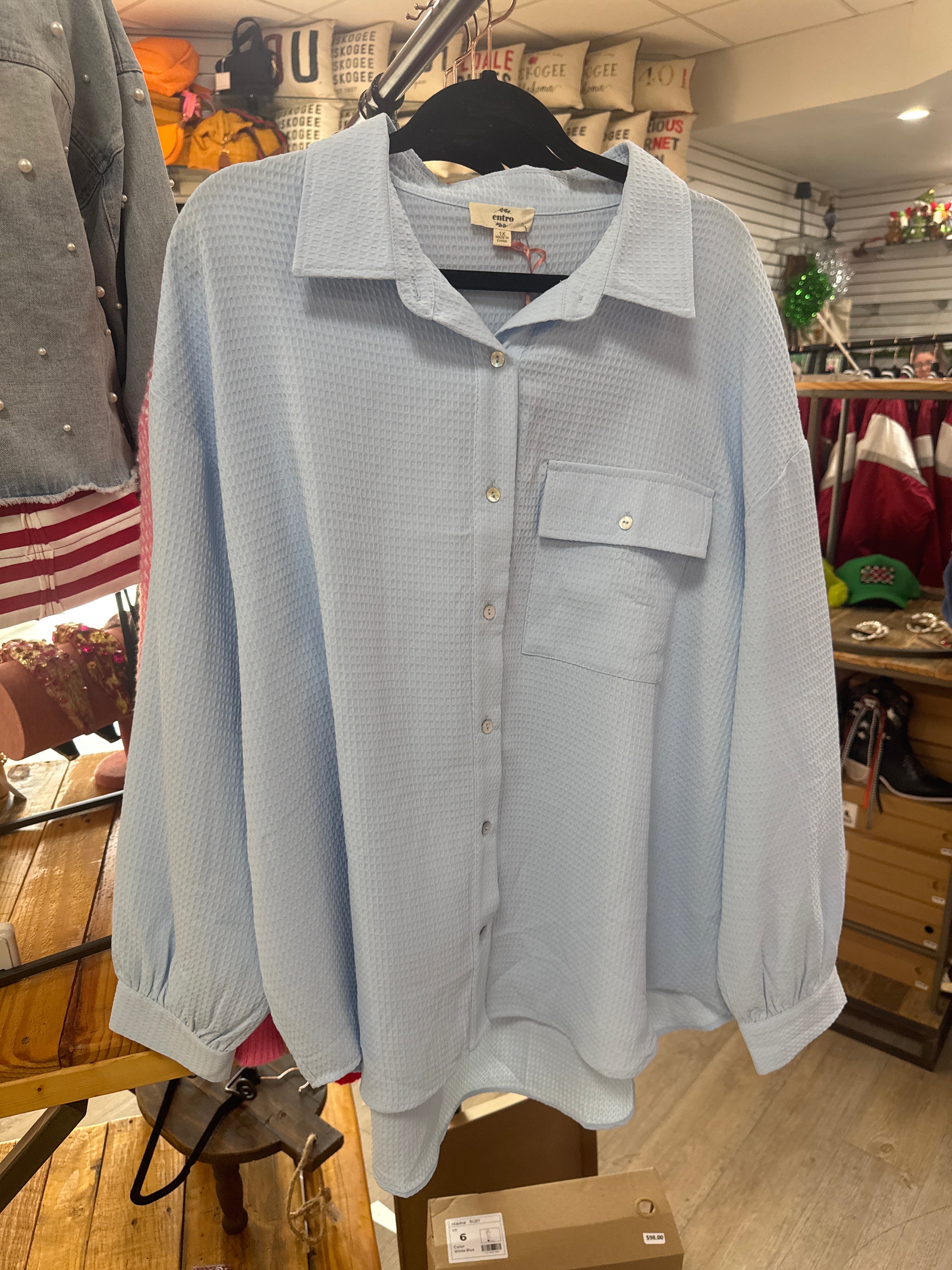 BLUE WAFFLE WEAVE BLOUSE