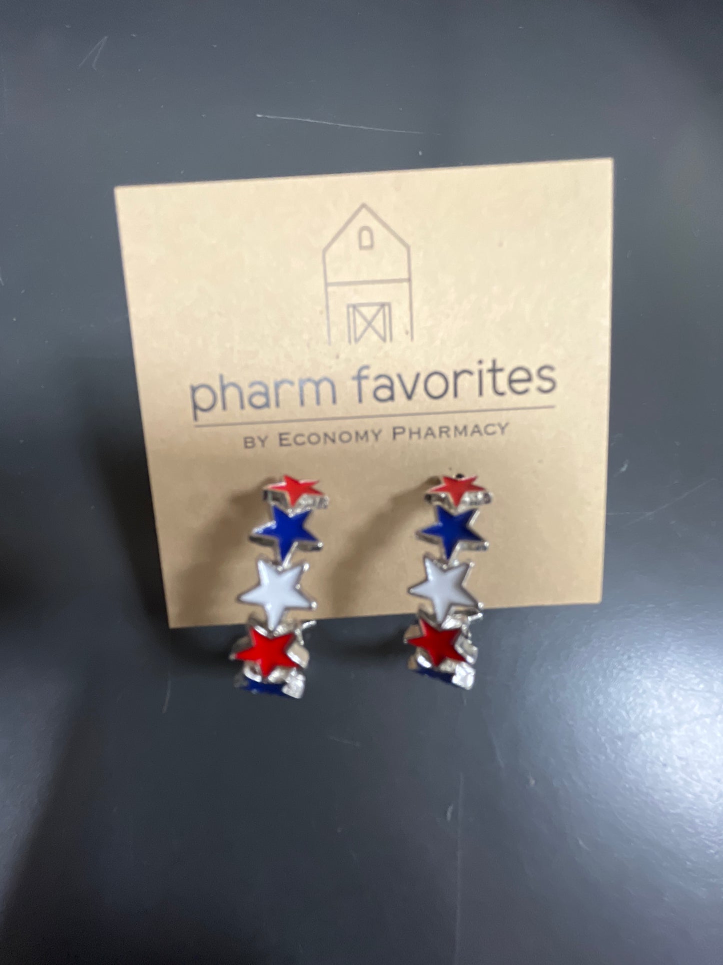 RED WHITE & BLUE STAR HOOPS EARRINGS