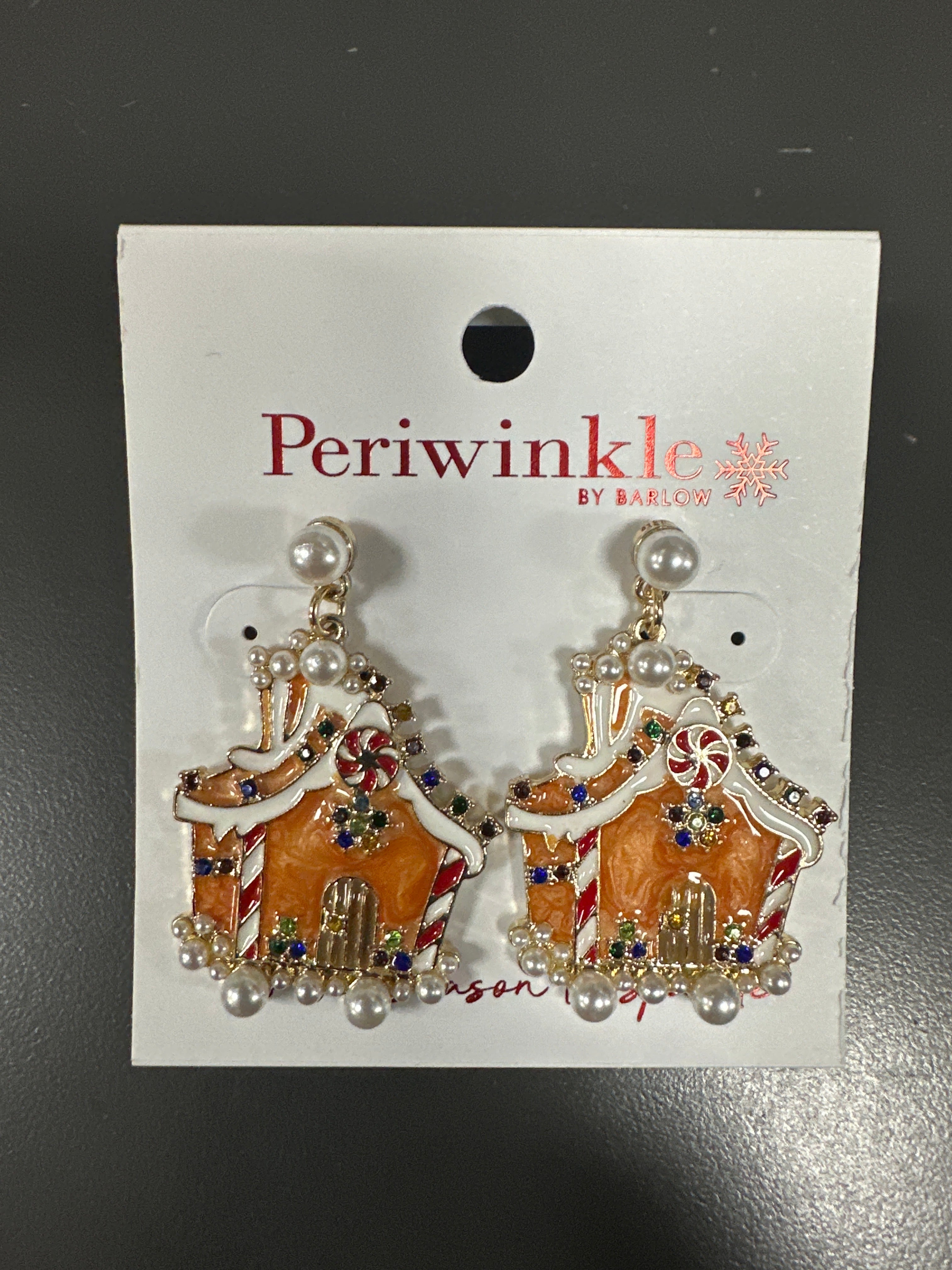 ENAMEL GINGERBREAD HOUSE WITH PEARLS EARRINGS
