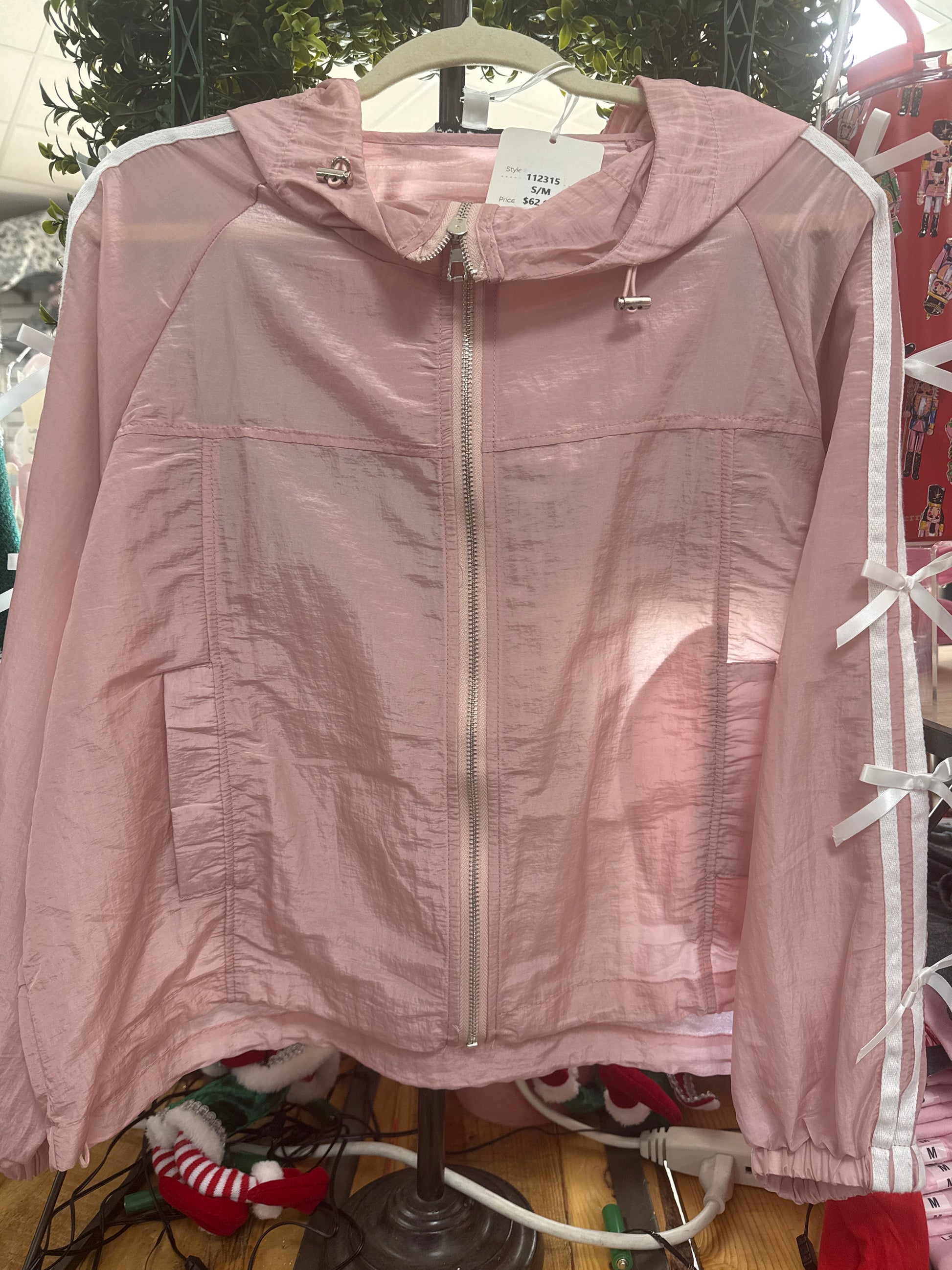 PINK LIGHT JACKET W/WHITE BOWS - M/L - Pharm Favorites by Economy Pharmacy