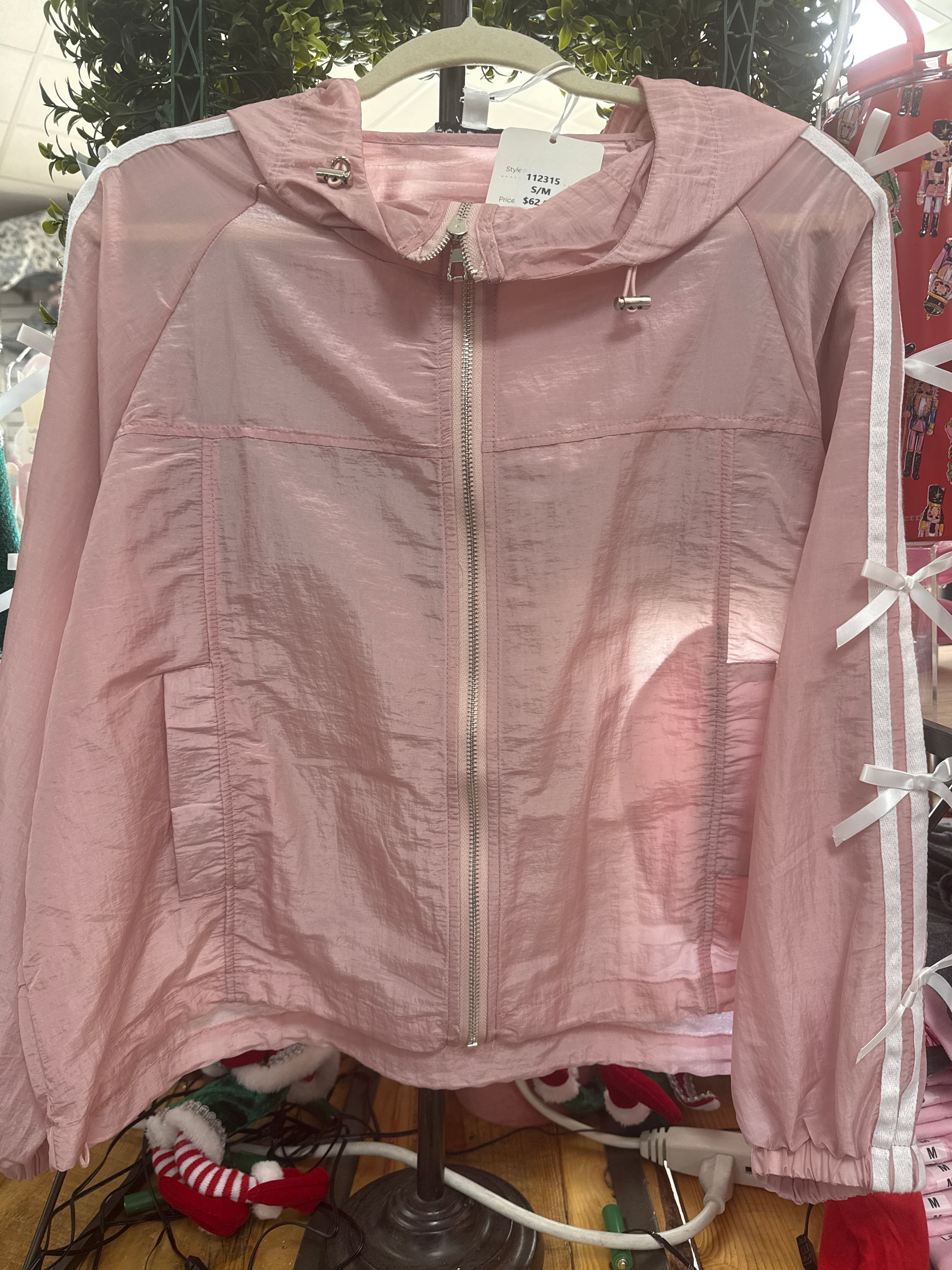 PINK LIGHT JACKET W/WHITE BOWS - M/L