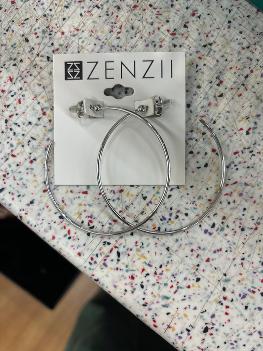 LG SLIM GOLD BEAD OPEN HOOP EARRINGS - SLVR