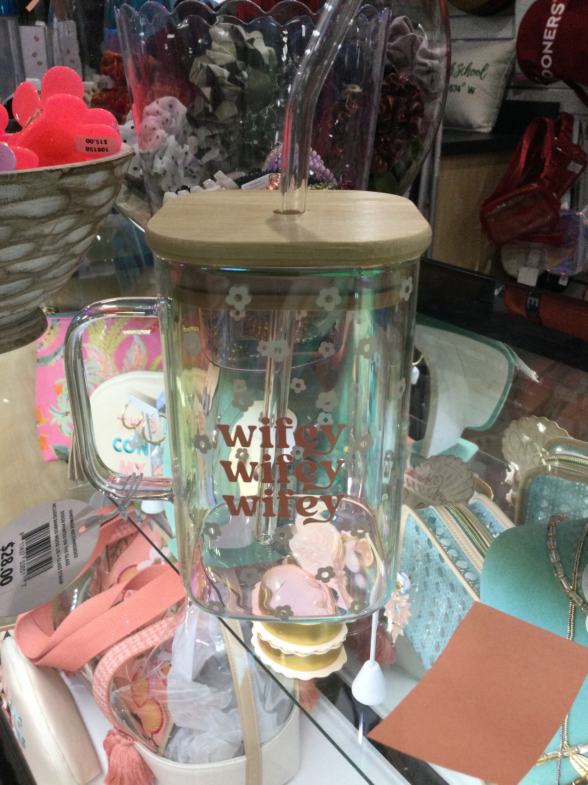 20 OZ SQUARE GLASS CUP - WIFEY