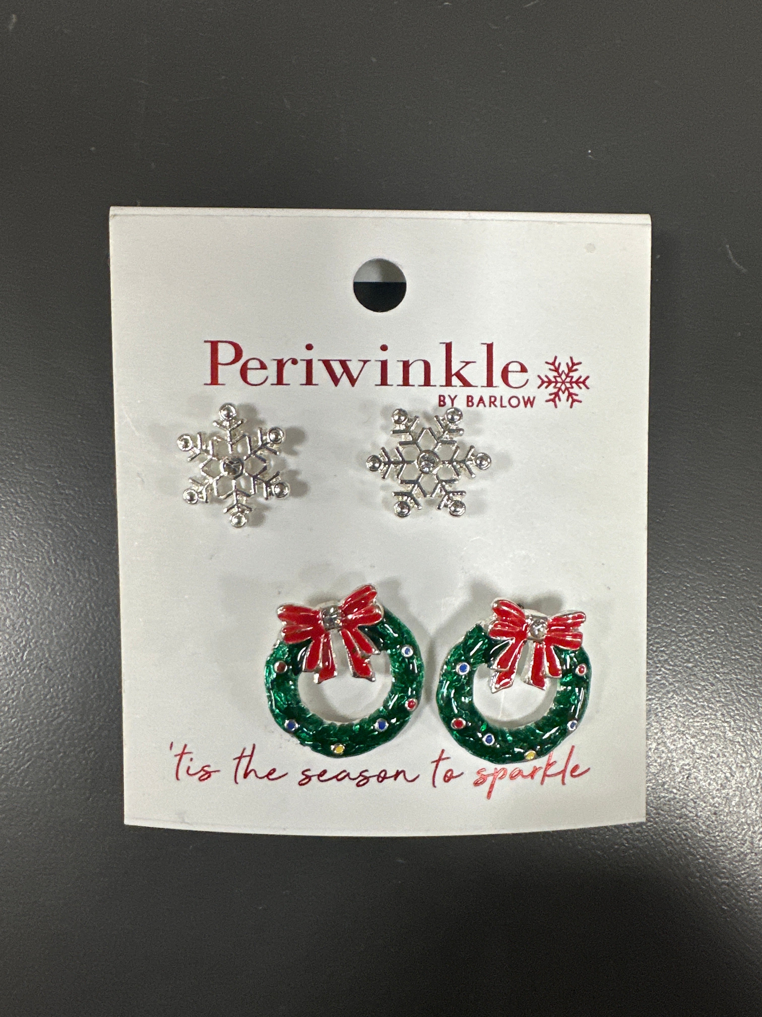 SET OF 2 STUD EARRINGS SILVER SNOWFLAKES/WREATHS