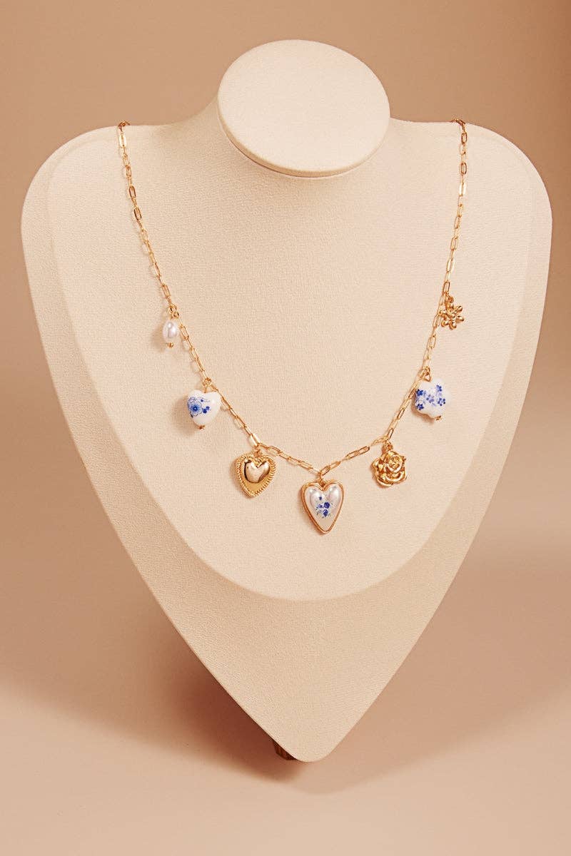 Flower Mixed Shaped Charms Short Necklace