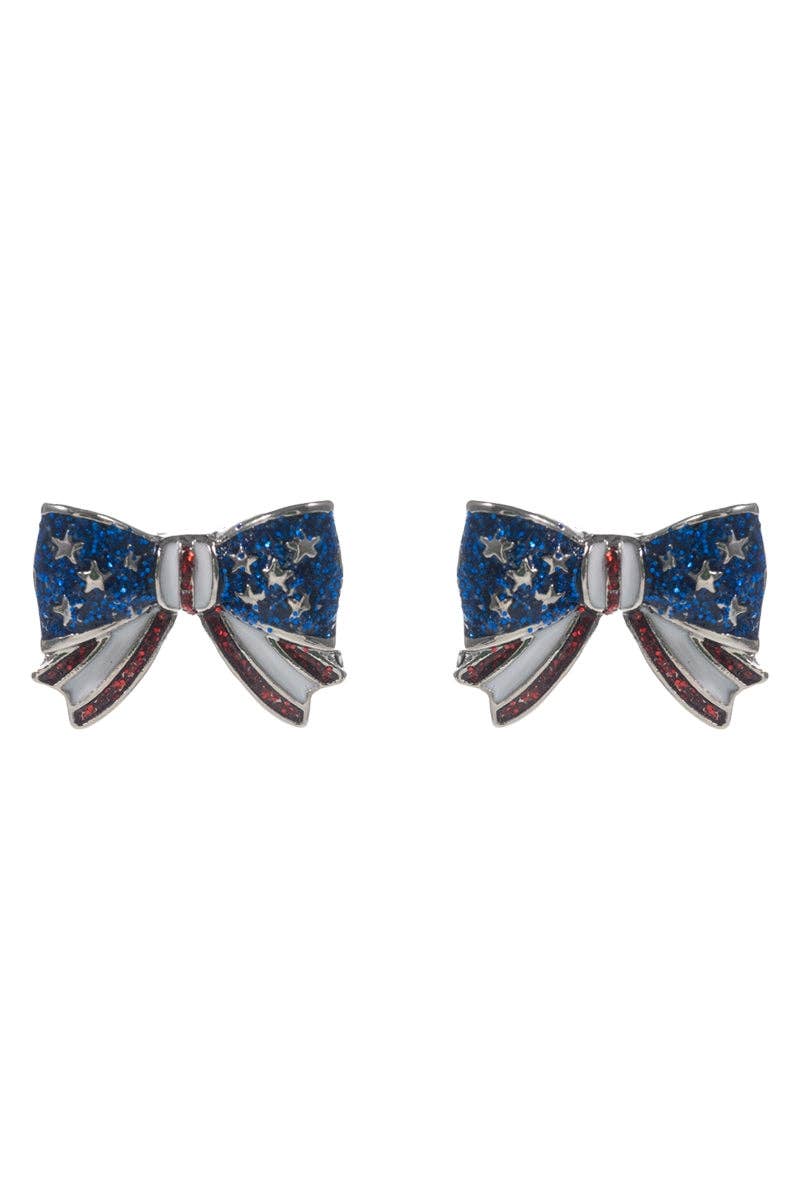 AMERICAN USA FLAG BOW RIBBON ENAMEL POST EARRINGS