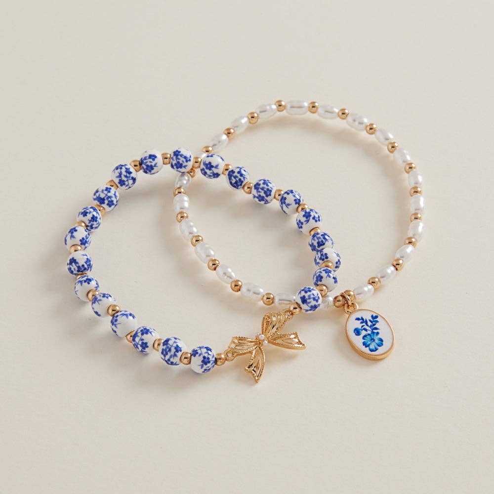 Oval Pattern Enameled Charm Ceramic Bead Bracelet