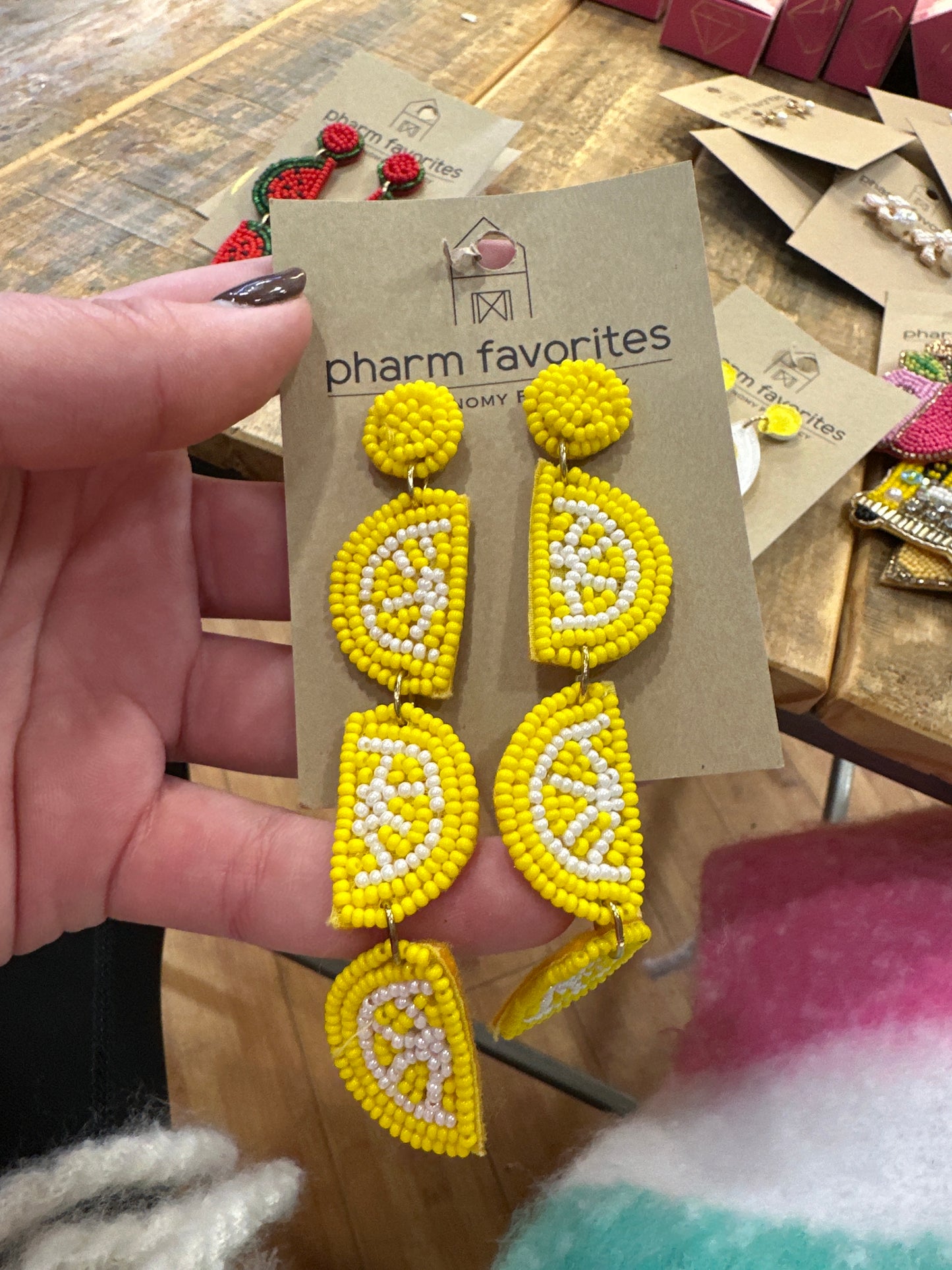 ZEST OF LIFE SLICE BEADED EARRINGS - LEMON