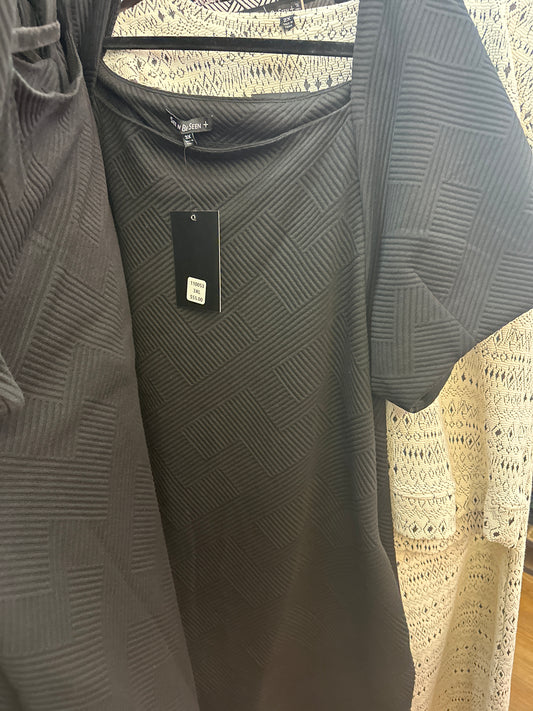 TEXTURED BUBBLE SLEEVE DRESS - BLACK - 3XL